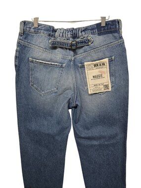 Ser.O.Ya Maggie Mid Rise Vintage Straight Jeans Organic Cotton Italy Snap Hem